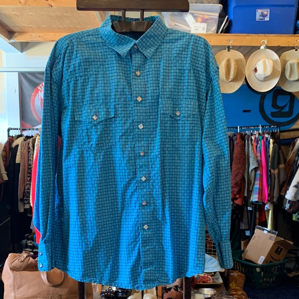 Blue Checkered Button-Up Shirt